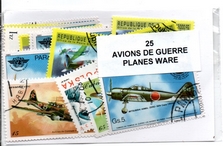 25 timbres thematique " Avions de guerre "