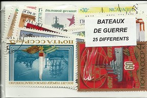 Lot de 25 timbres thematique " bateaux de guerre"