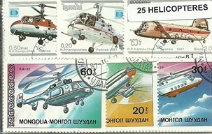Lot de 25 timbres thematique " Helicopteres"