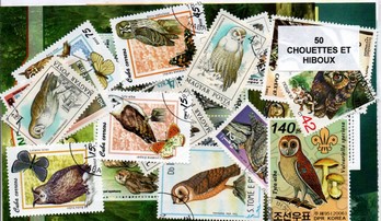 50 timbres thematique " Chouettes et hiboux "