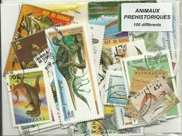 100 timbres thematique "Animaux prehistoriques"