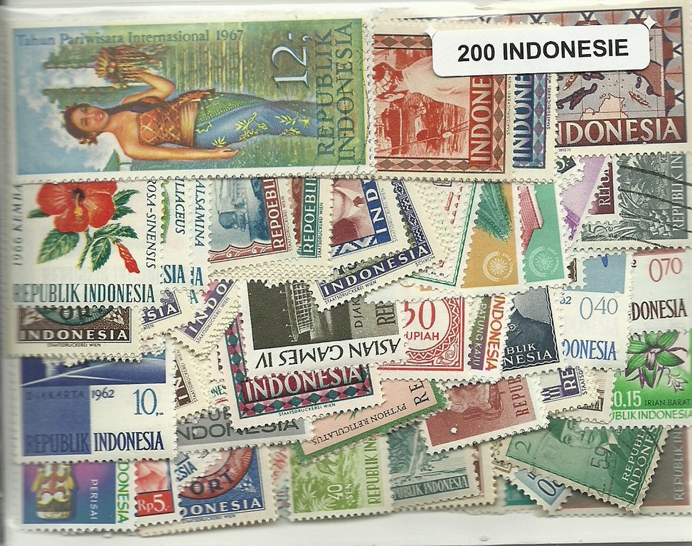 Lot de 200 timbres d'Indonesie