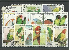 25  timbres thematique "perroquets"